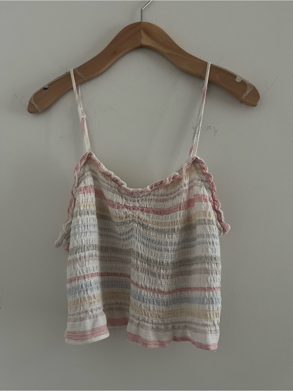 Pastel Muted Color Striped Tank with Ruffle Hem Sz S